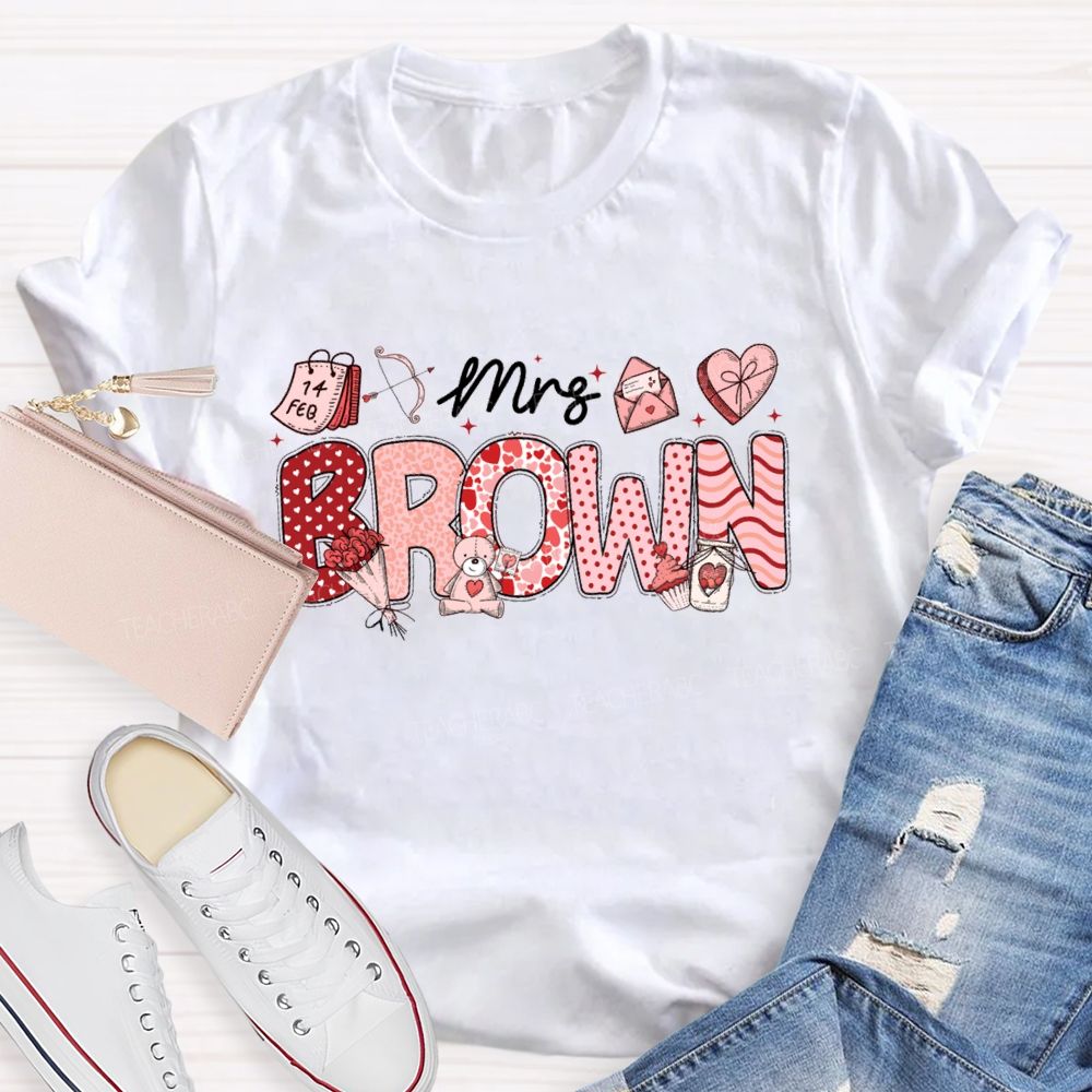 Personalized Name Valentine'S Day Mrs Brown T-Shirt