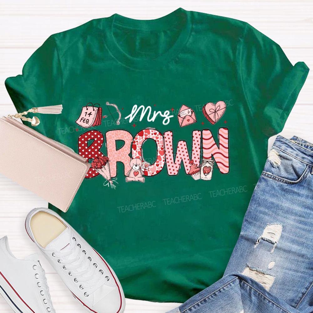 Personalized Name Valentine'S Day Mrs Brown T-Shirt