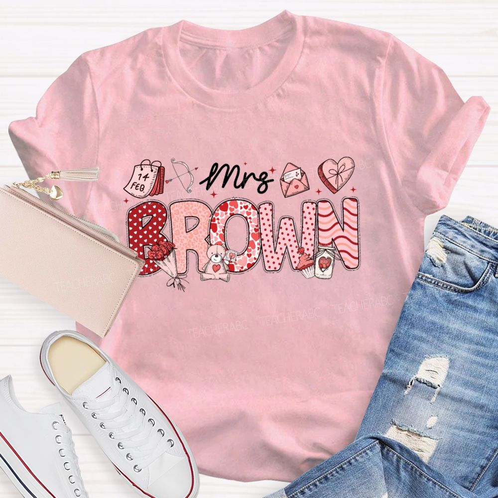 Personalized Name Valentine'S Day Mrs Brown T-Shirt