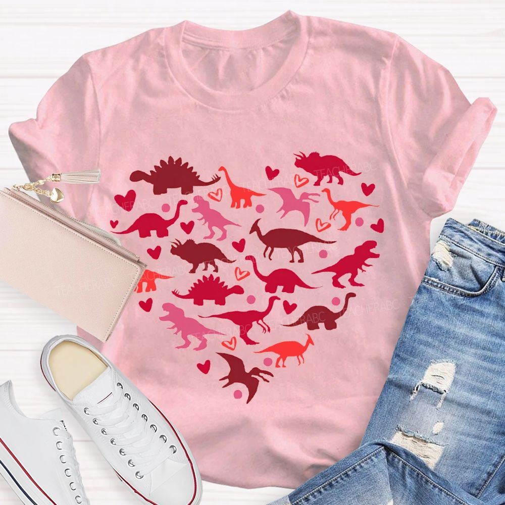 Cute Dinosaur Heart Teacher T-Shirt