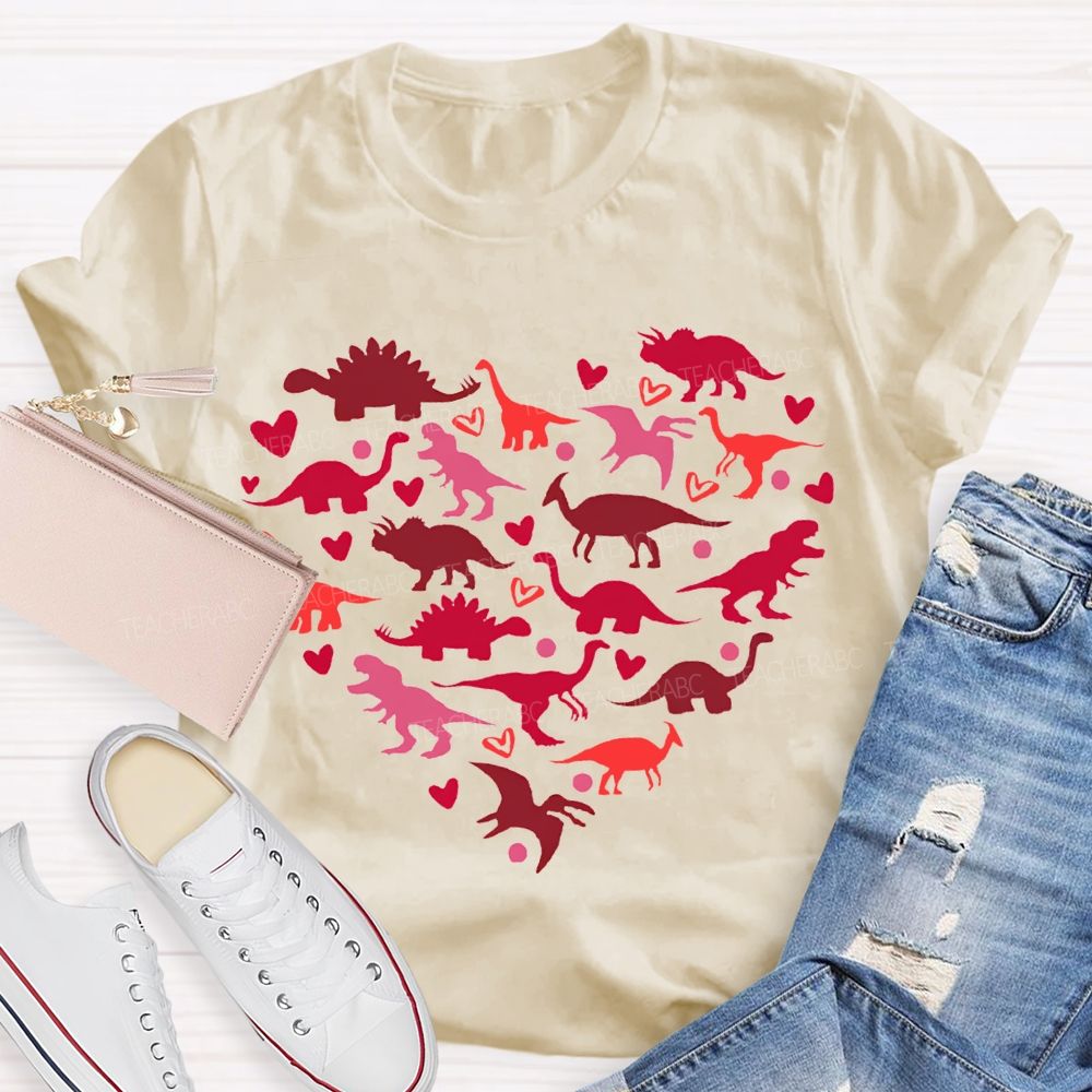 Cute Dinosaur Heart Teacher T-Shirt