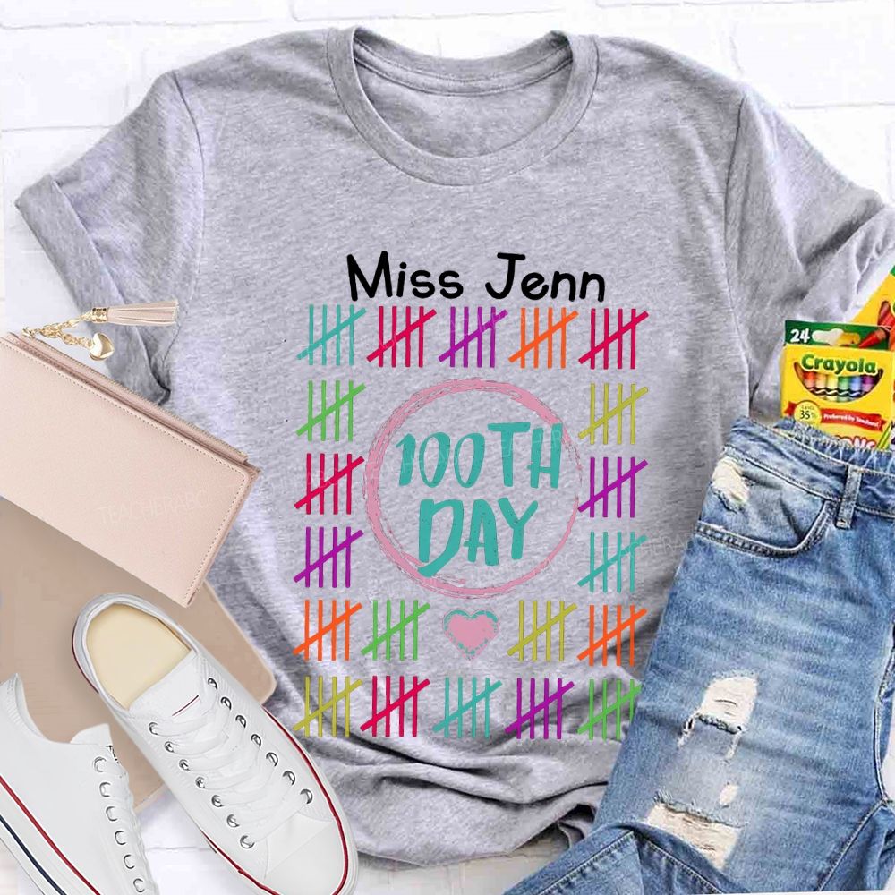 Personalized Name 100th Day Colorful Line Prints T-shirt
