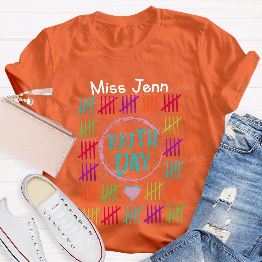Personalized Name 100th Day Colorful Line Prints T-shirt