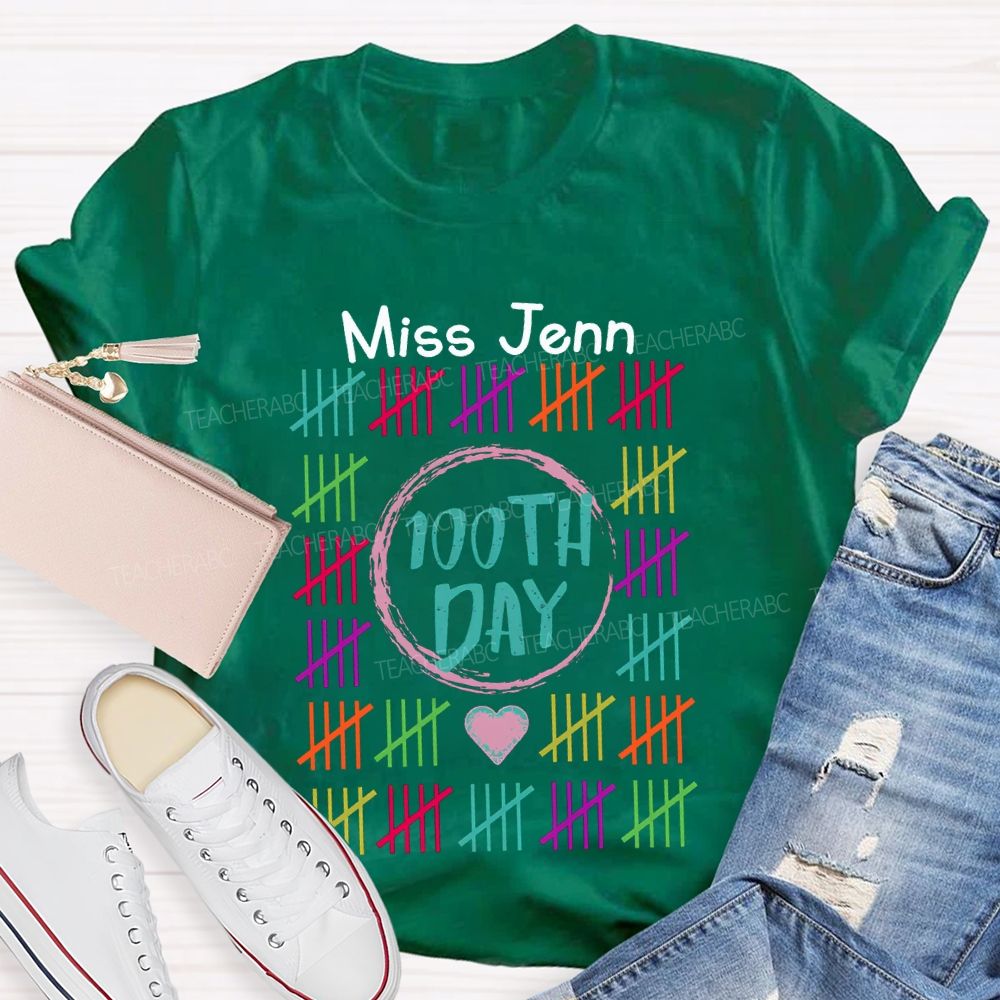 Personalized Name 100th Day Colorful Line Prints T-shirt