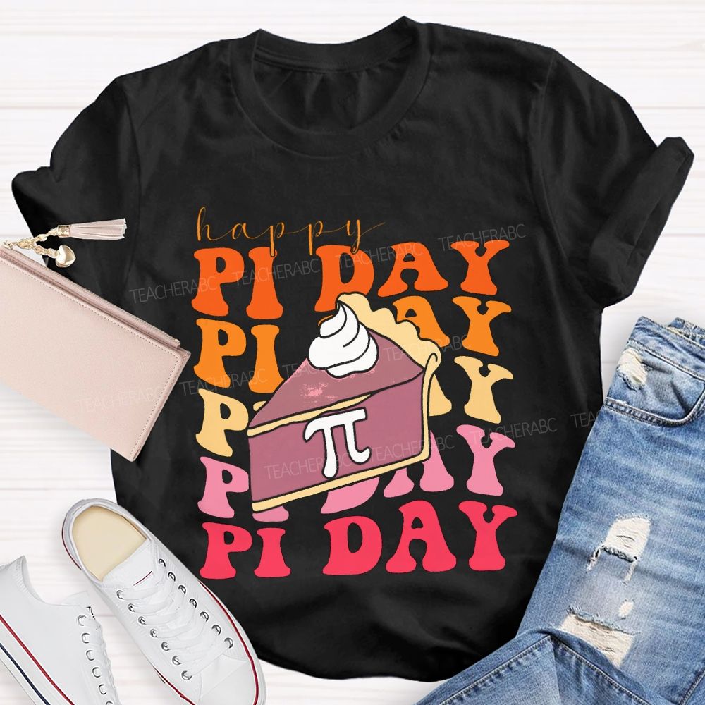 Happy Pi Day Cake And Colorful Font T-shirt