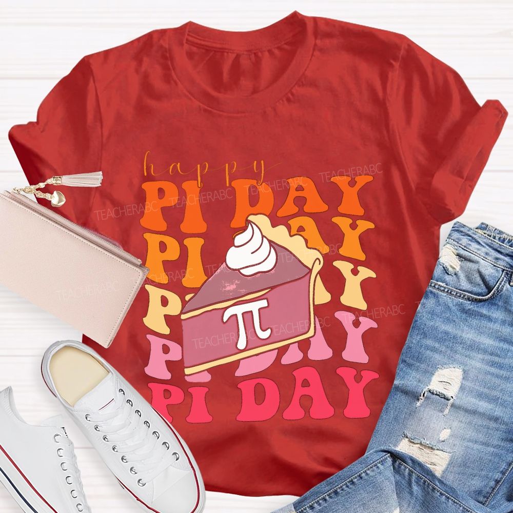 Happy Pi Day Cake And Colorful Font T-shirt