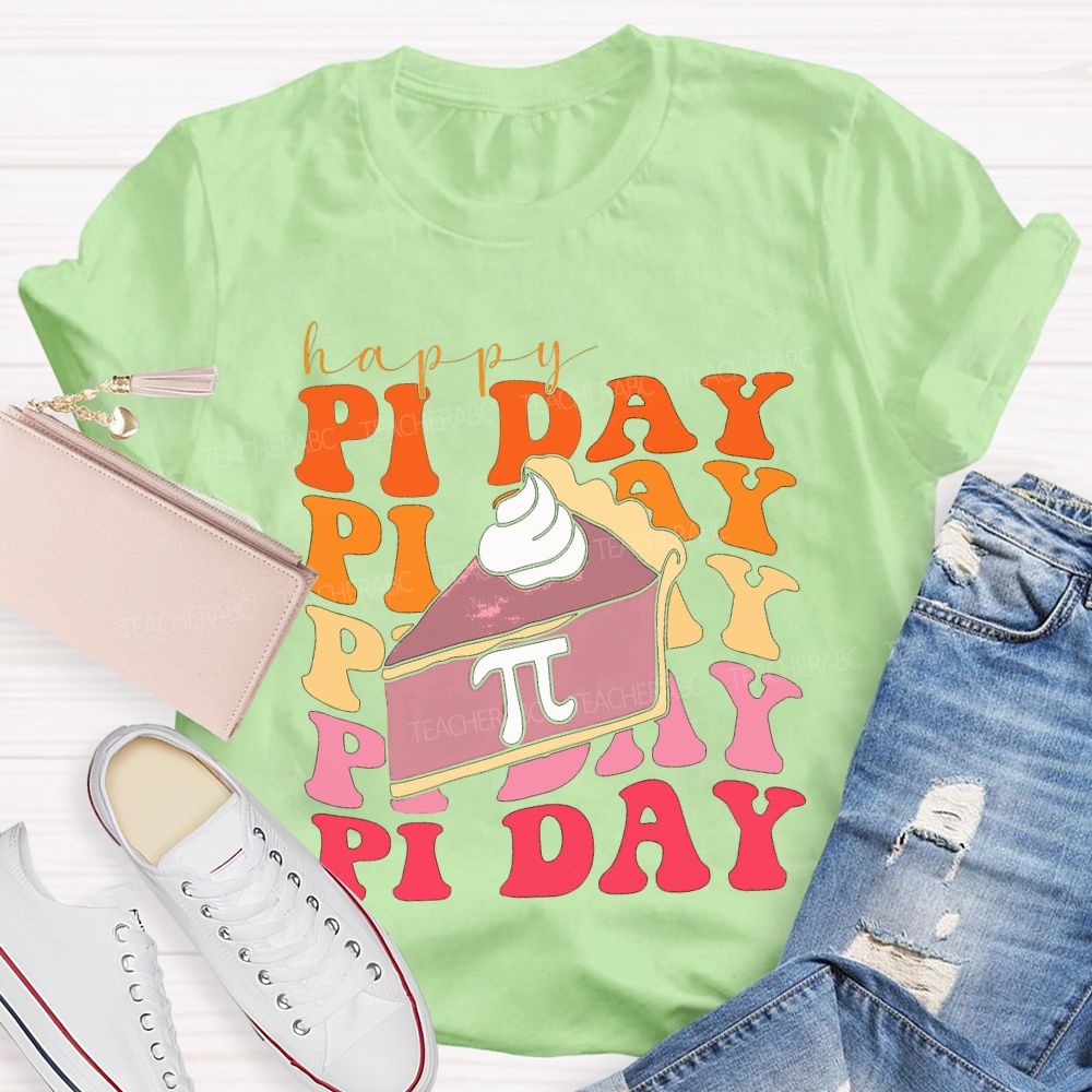 Happy Pi Day Cake And Colorful Font T-shirt
