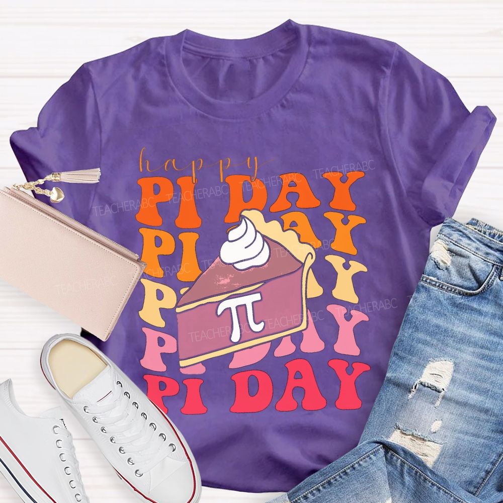 Happy Pi Day Cake And Colorful Font T-shirt
