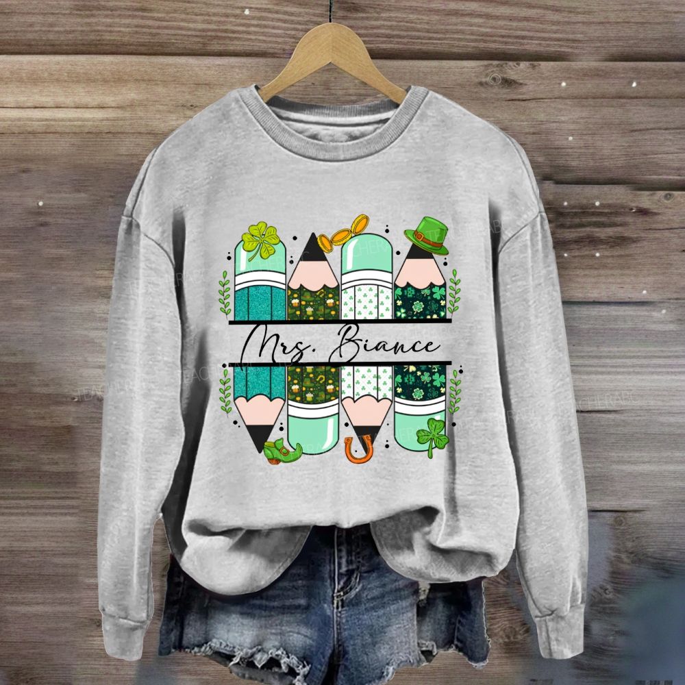Personalized Name Saint Patrick's Day Pencil Printed Sweatshirt