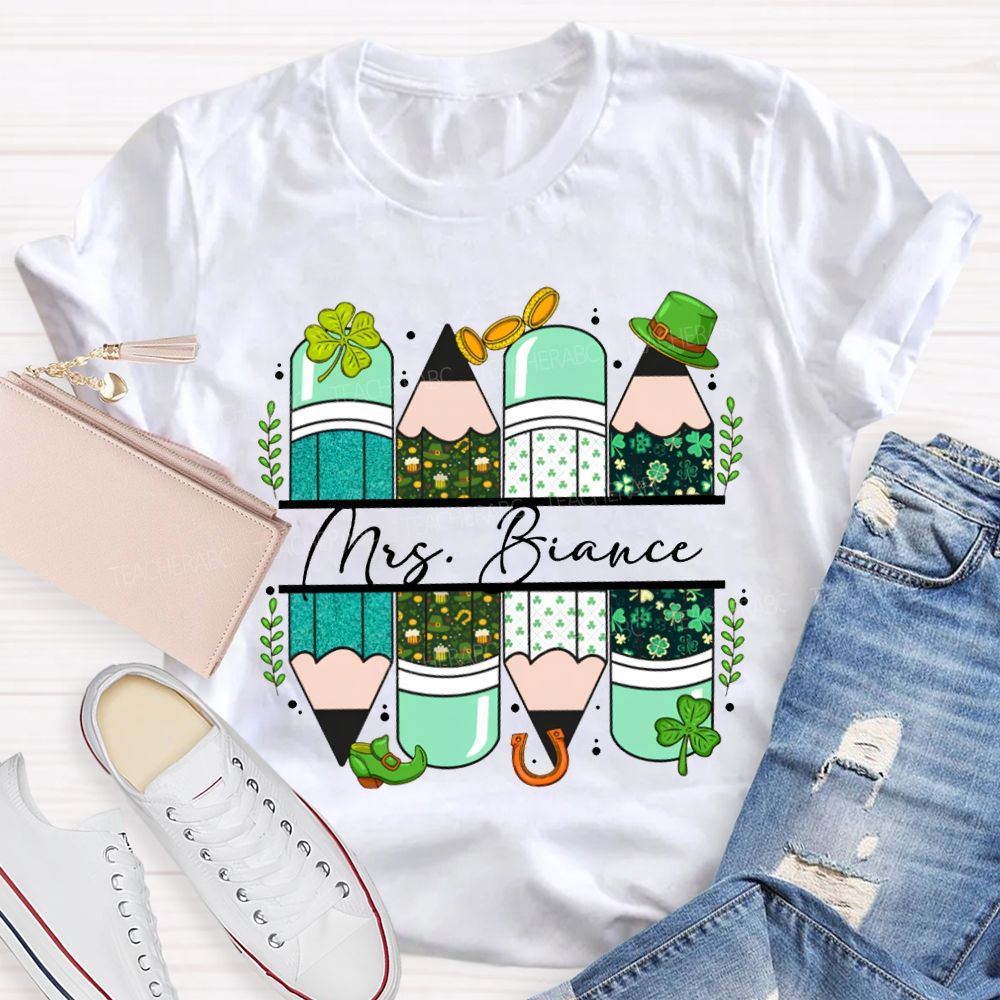 Personalized Name Colored Pencils Saint Patrick'S Day T-shirt