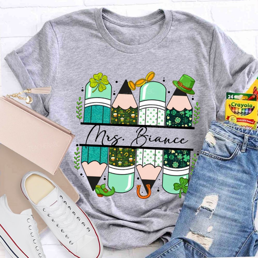 Personalized Name Colored Pencils Saint Patrick'S Day T-shirt