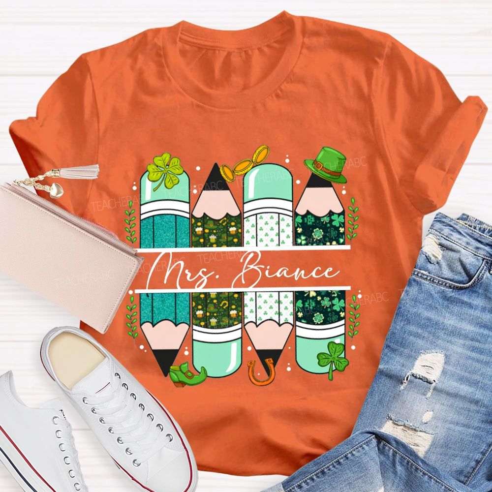 Personalized Name Colored Pencils Saint Patrick'S Day T-shirt