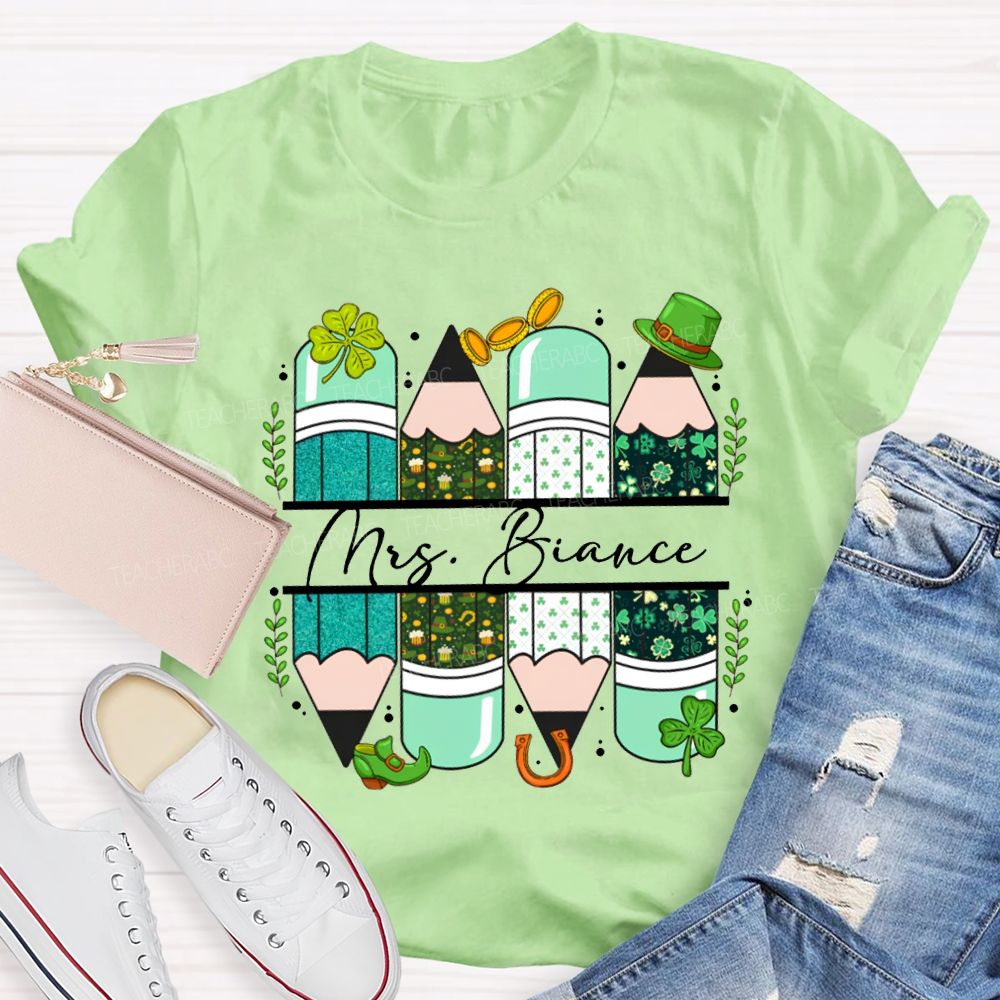 Personalized Name Colored Pencils Saint Patrick'S Day T-shirt