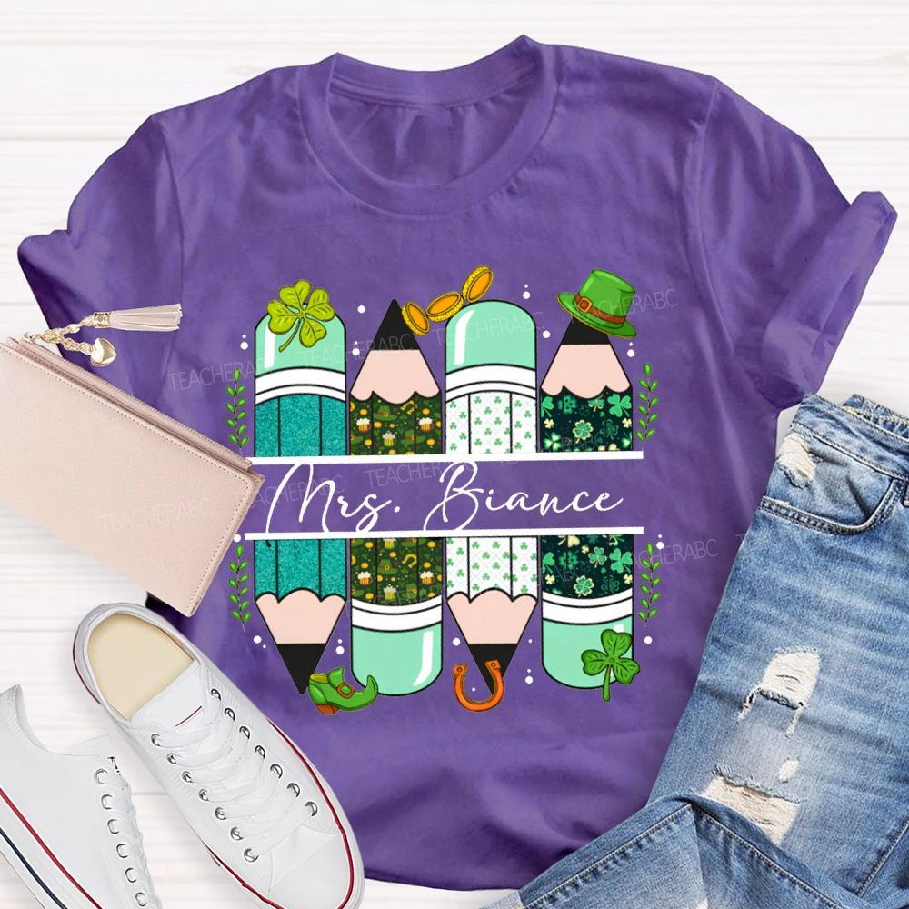 Personalized Name Colored Pencils Saint Patrick'S Day T-shirt