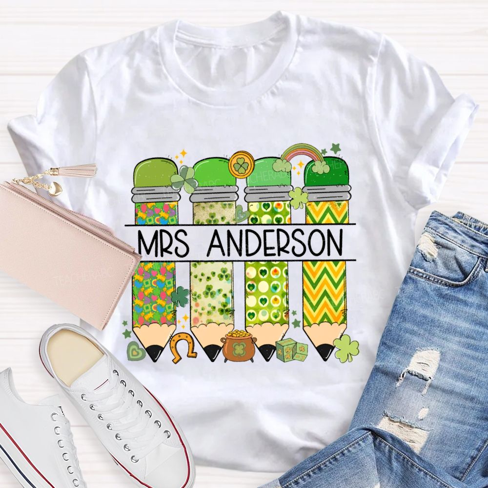 Personalized Name St. Patrick'S Day Colored Pencil Stamps T-shirt
