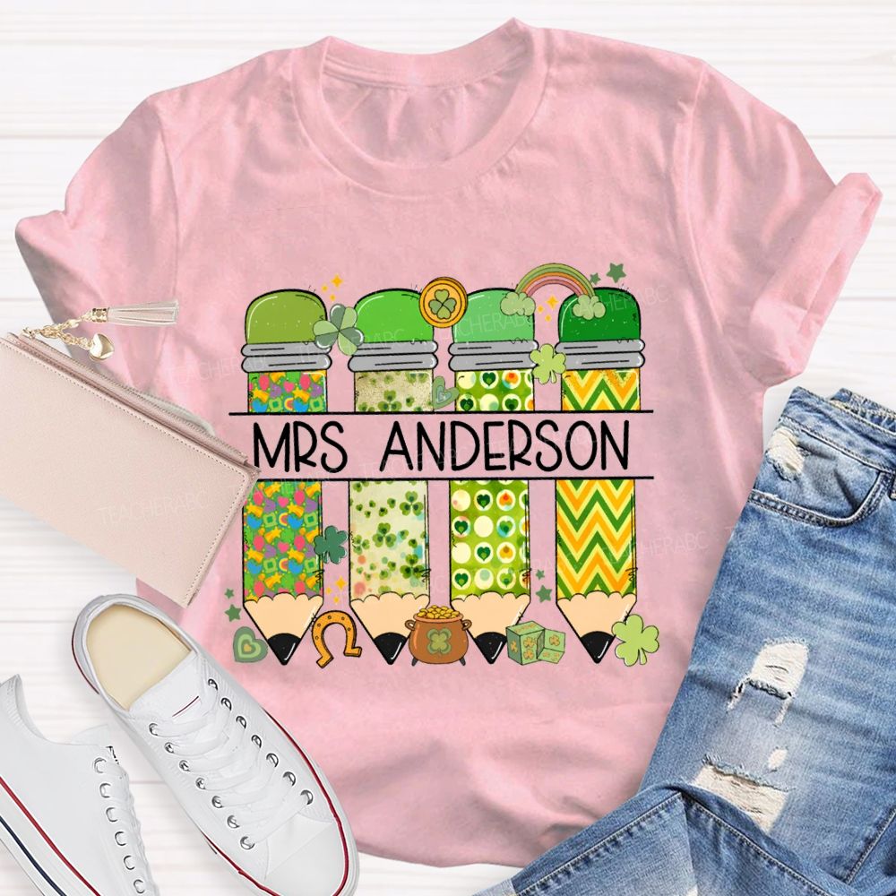 Personalized Name St. Patrick'S Day Colored Pencil Stamps T-shirt
