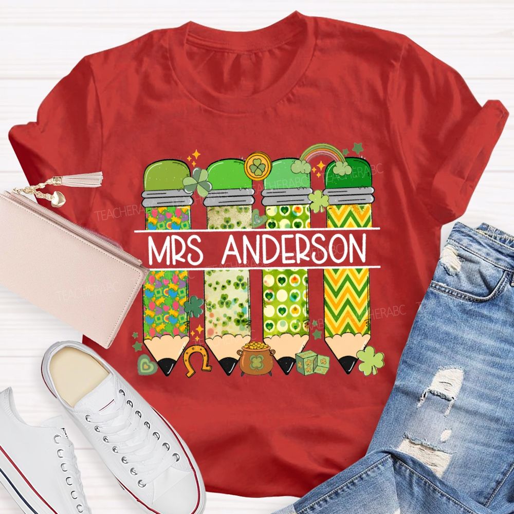 Personalized Name St. Patrick'S Day Colored Pencil Stamps T-shirt