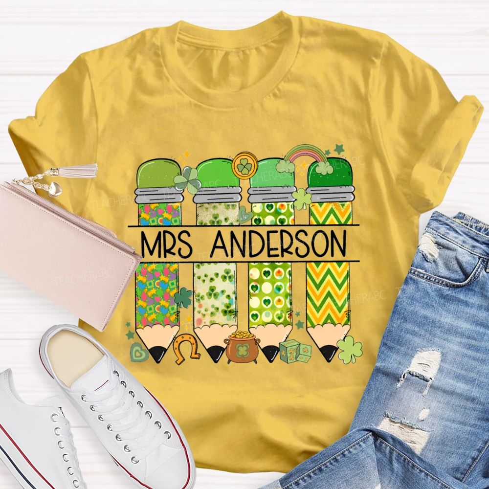 Personalized Name St. Patrick'S Day Colored Pencil Stamps T-shirt