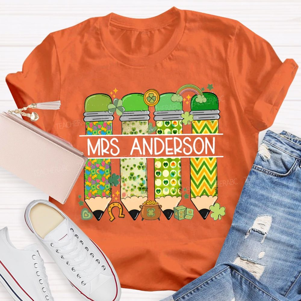 Personalized Name St. Patrick'S Day Colored Pencil Stamps T-shirt