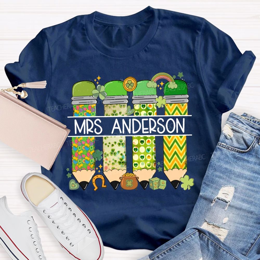 Personalized Name St. Patrick'S Day Colored Pencil Stamps T-shirt