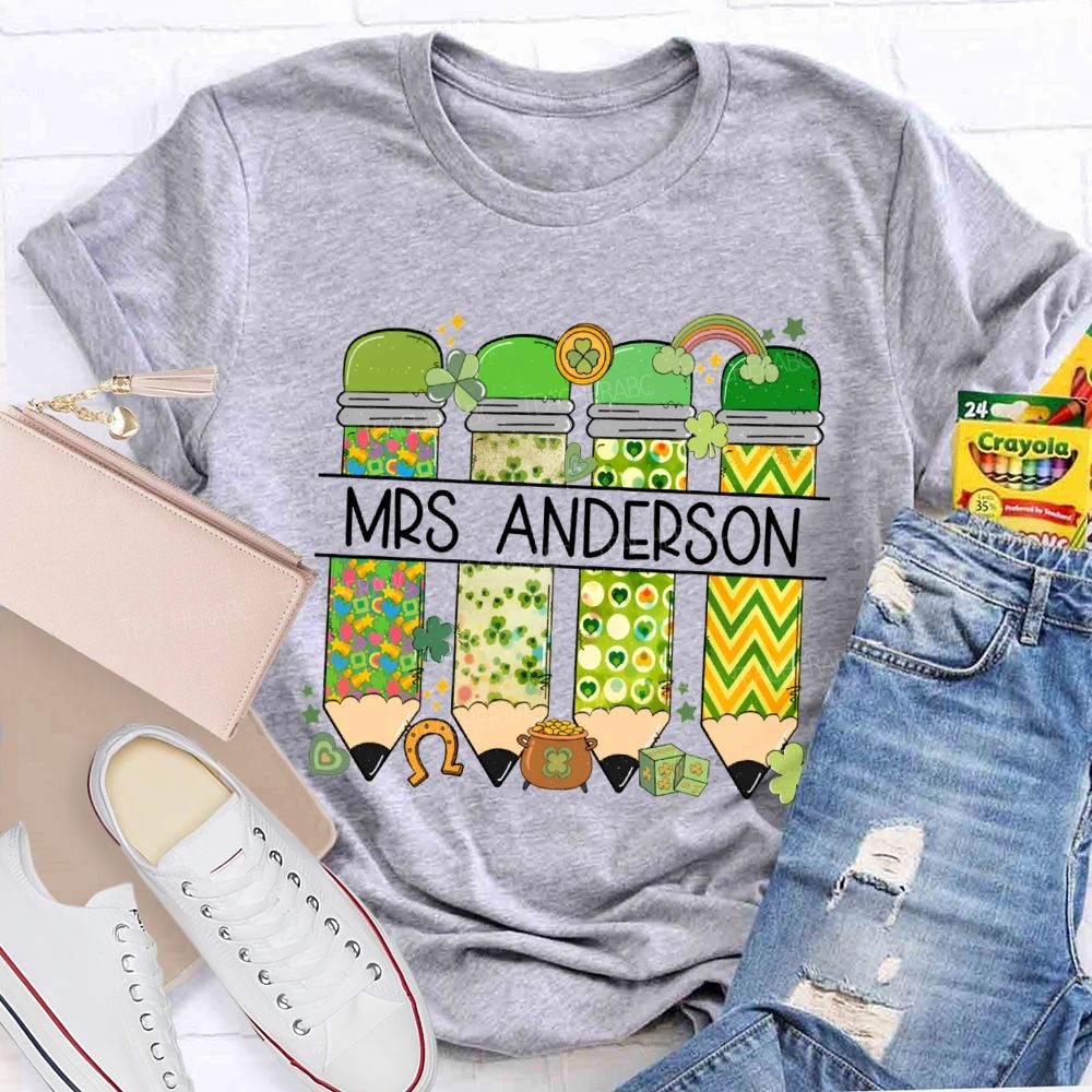 Personalized Name St. Patrick'S Day Colored Pencil Stamps T-shirt