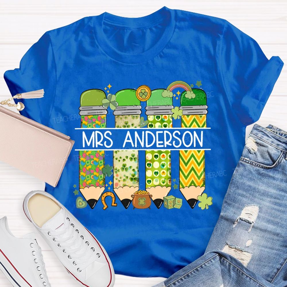 Personalized Name St. Patrick'S Day Colored Pencil Stamps T-shirt