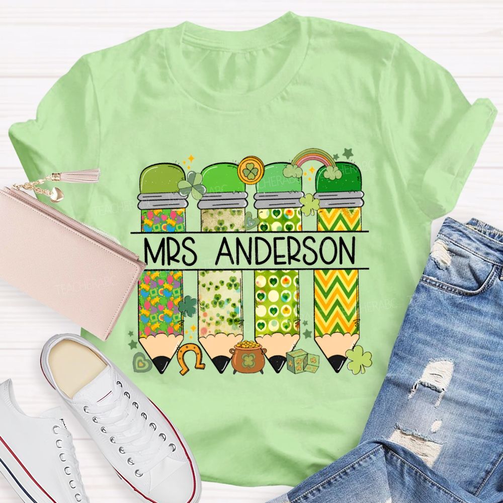 Personalized Name St. Patrick'S Day Colored Pencil Stamps T-shirt