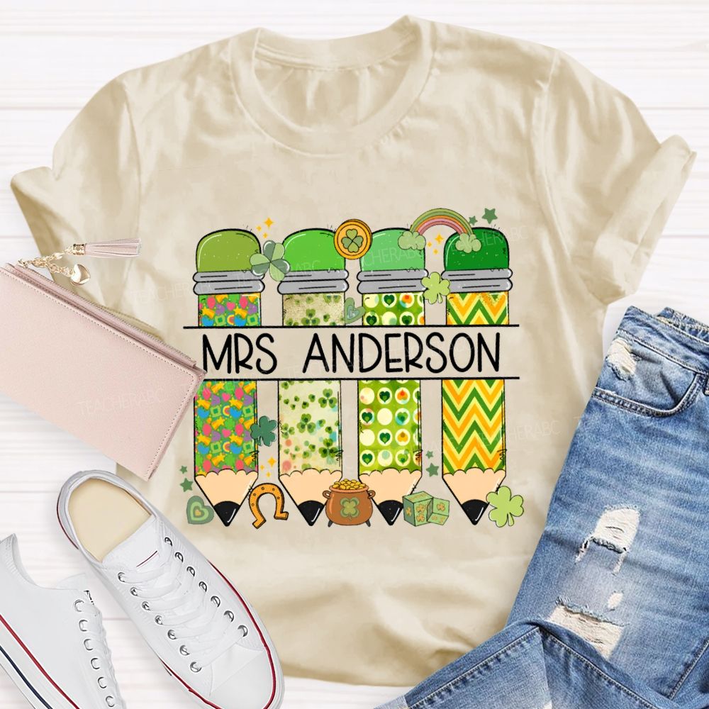 Personalized Name St. Patrick'S Day Colored Pencil Stamps T-shirt