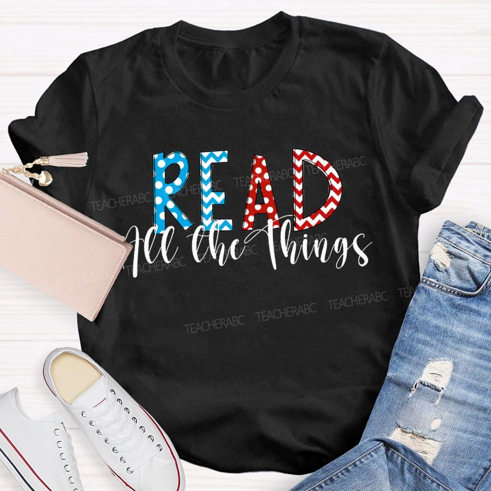 Read All The Things Colorful Polka Dot Font T-shirt