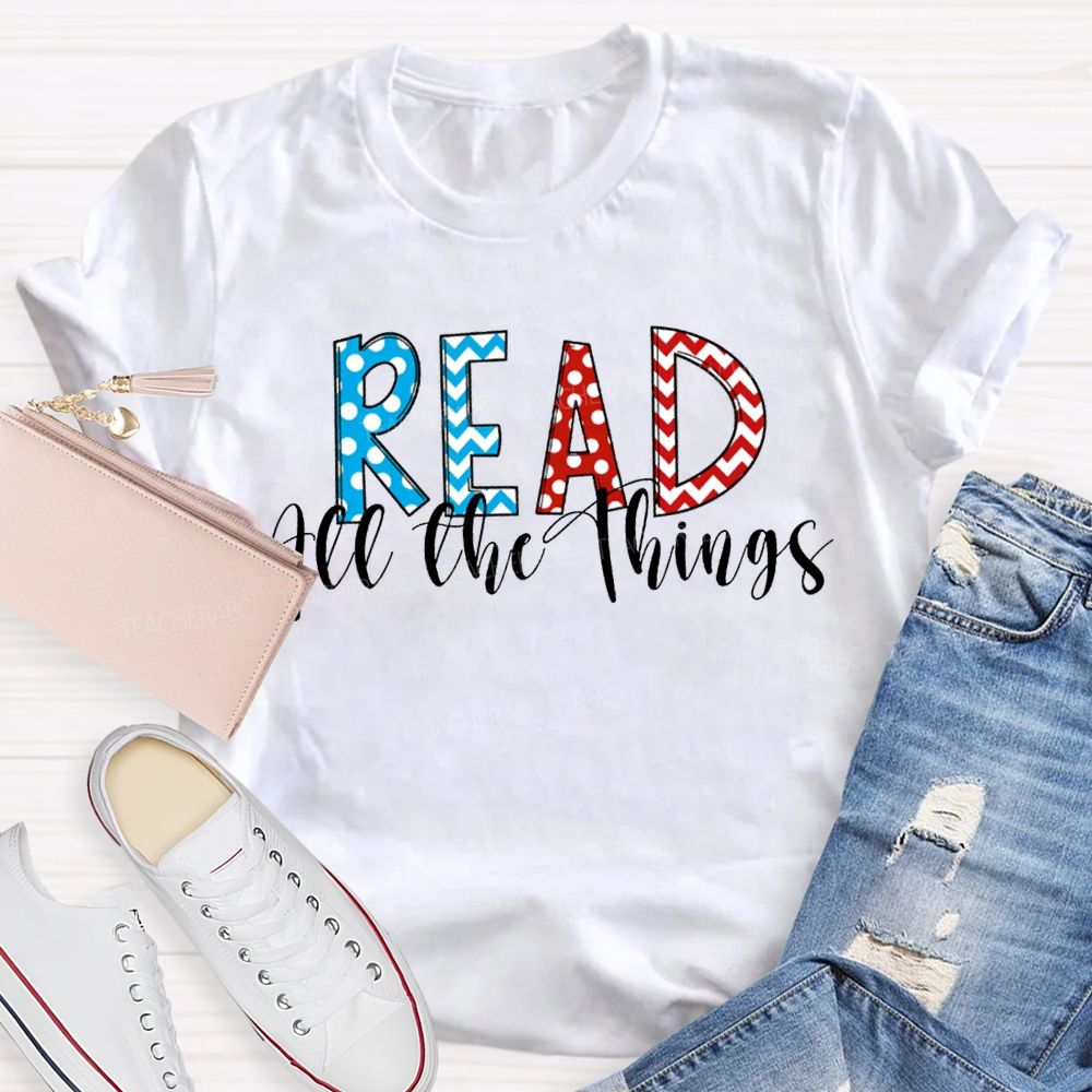 Read All The Things Colorful Polka Dot Font T-shirt