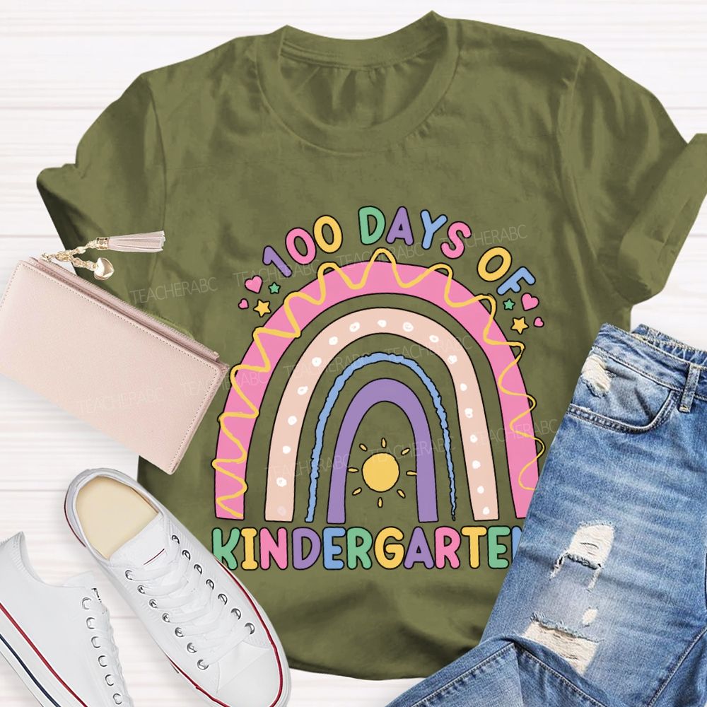 Personalized Grade 100 Days Of Kindergarten Colorful Lettering Printing T-shirt