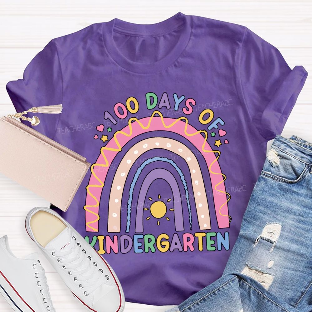 Personalized Grade 100 Days Of Kindergarten Colorful Lettering Printing T-shirt