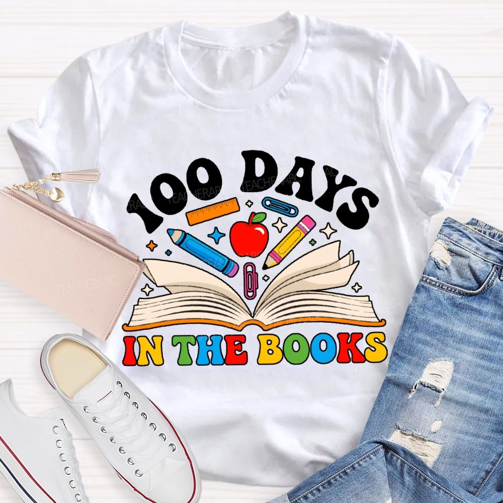 100 Days In The Books Apple And Pen T-shirt