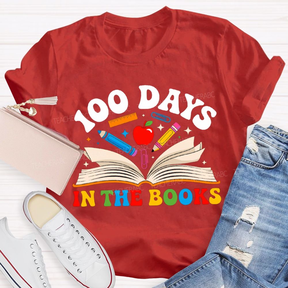 100 Days In The Books Apple And Pen T-shirt