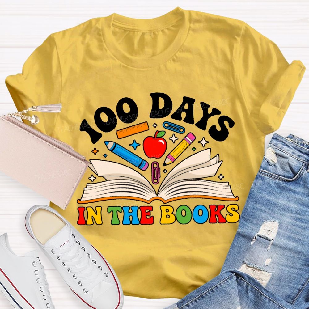 100 Days In The Books Apple And Pen T-shirt