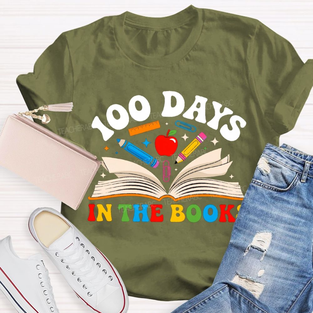100 Days In The Books Apple And Pen T-shirt