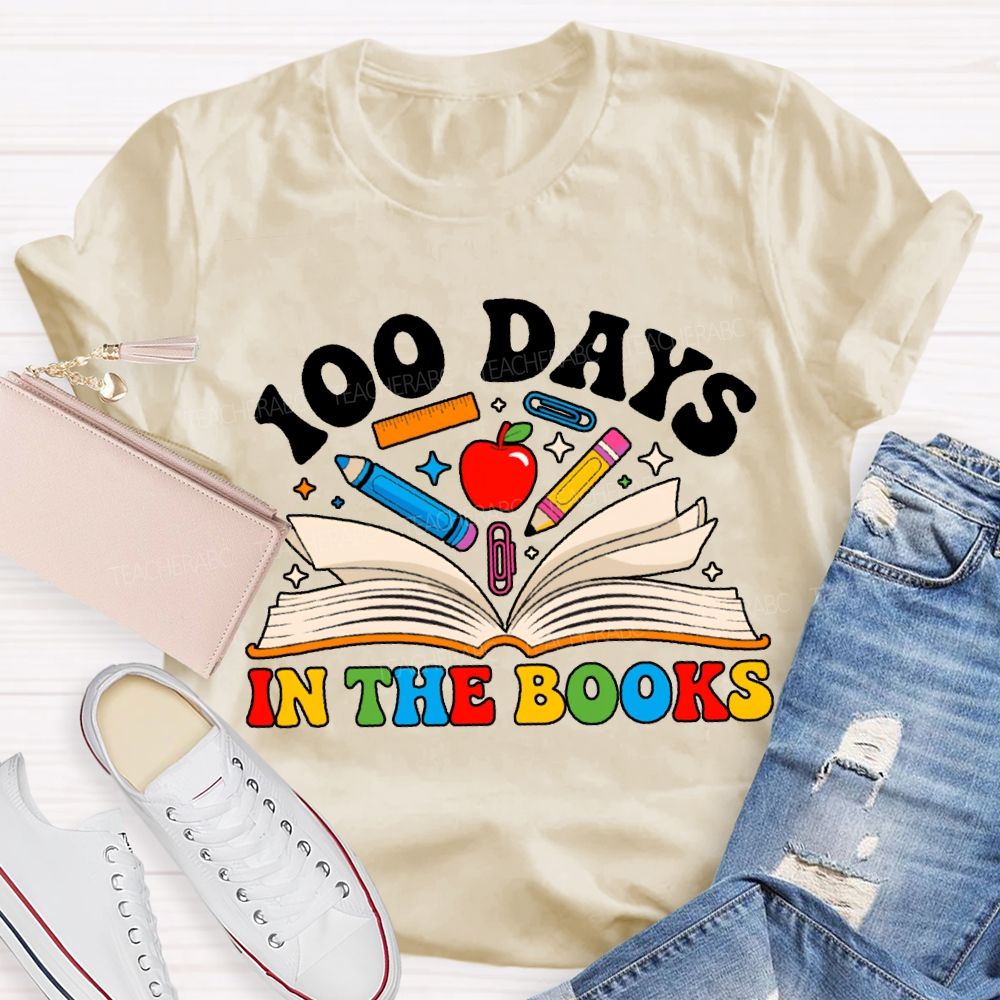 100 Days In The Books Apple And Pen T-shirt