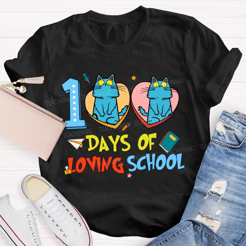 100 Days Of Loving School Hearts And Cats T-shirt
