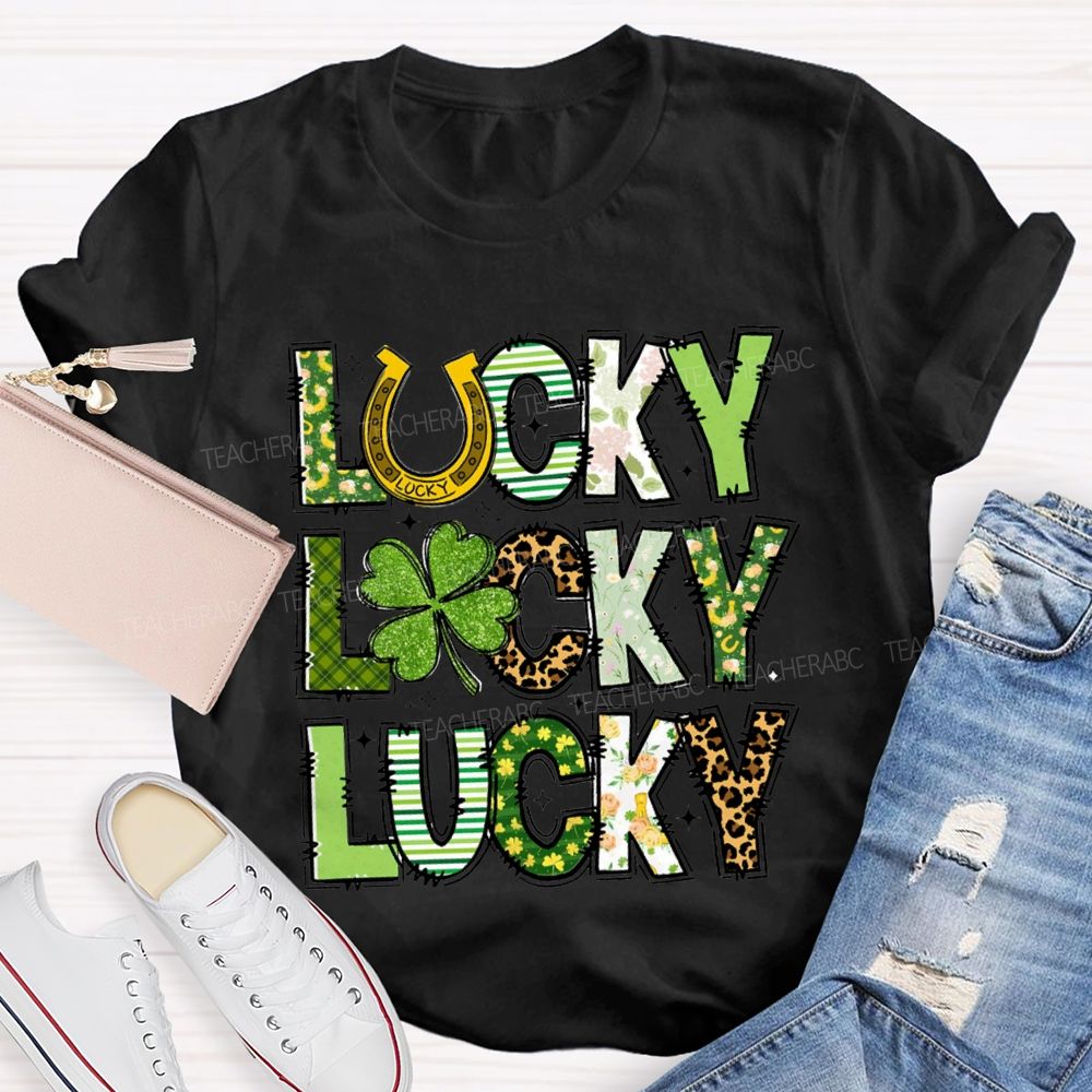 Lucky Four-Leaf Clover Colored Fonts T-Shirt