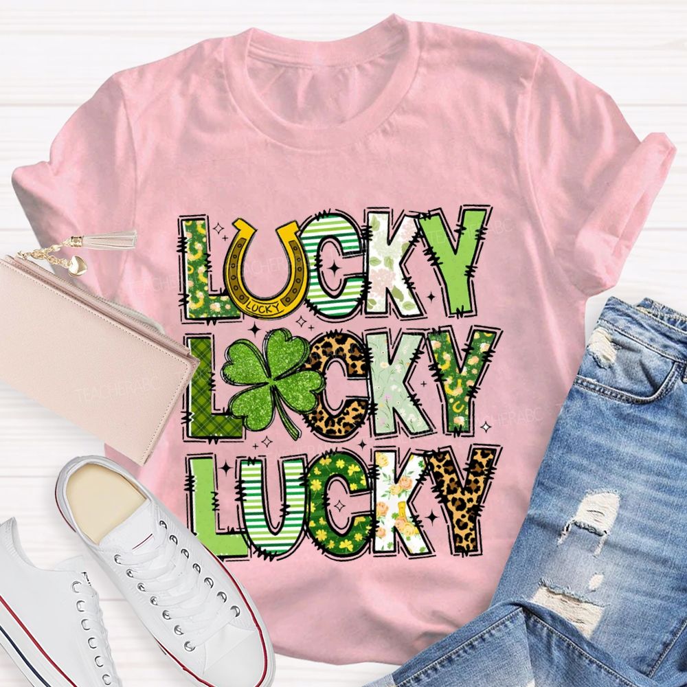 Lucky Four-Leaf Clover Colored Fonts T-Shirt