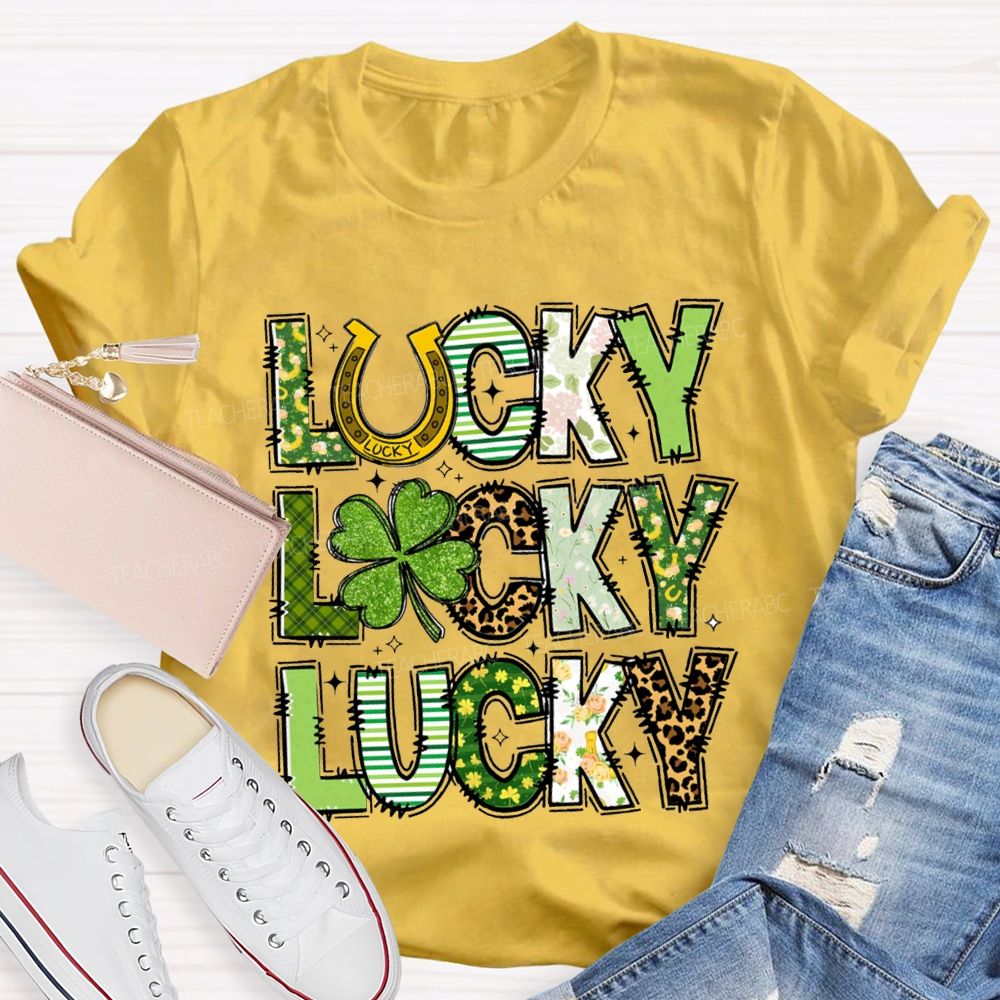 Lucky Four-Leaf Clover Colored Fonts T-Shirt