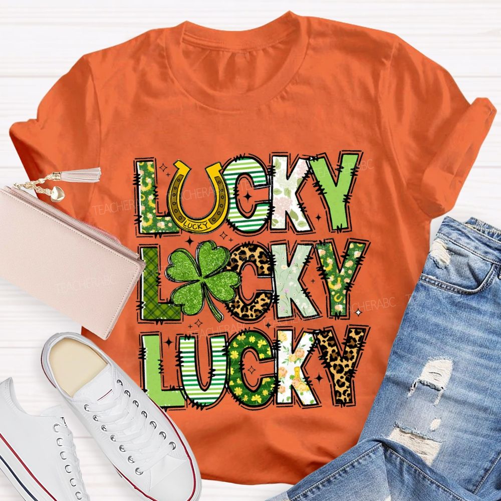Lucky Four-Leaf Clover Colored Fonts T-Shirt