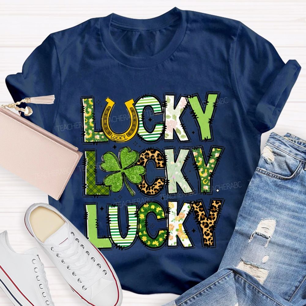 Lucky Four-Leaf Clover Colored Fonts T-Shirt