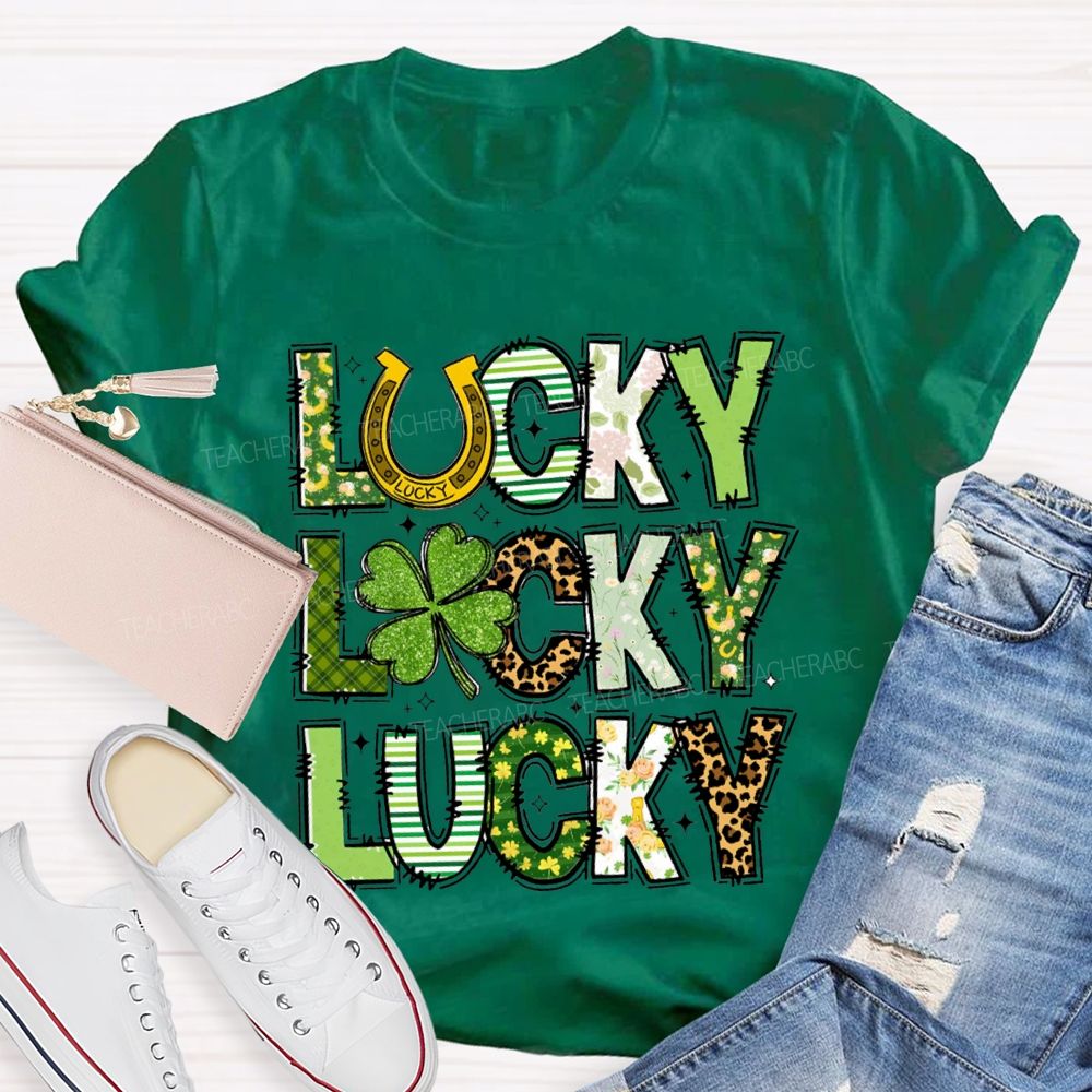 Lucky Four-Leaf Clover Colored Fonts T-Shirt