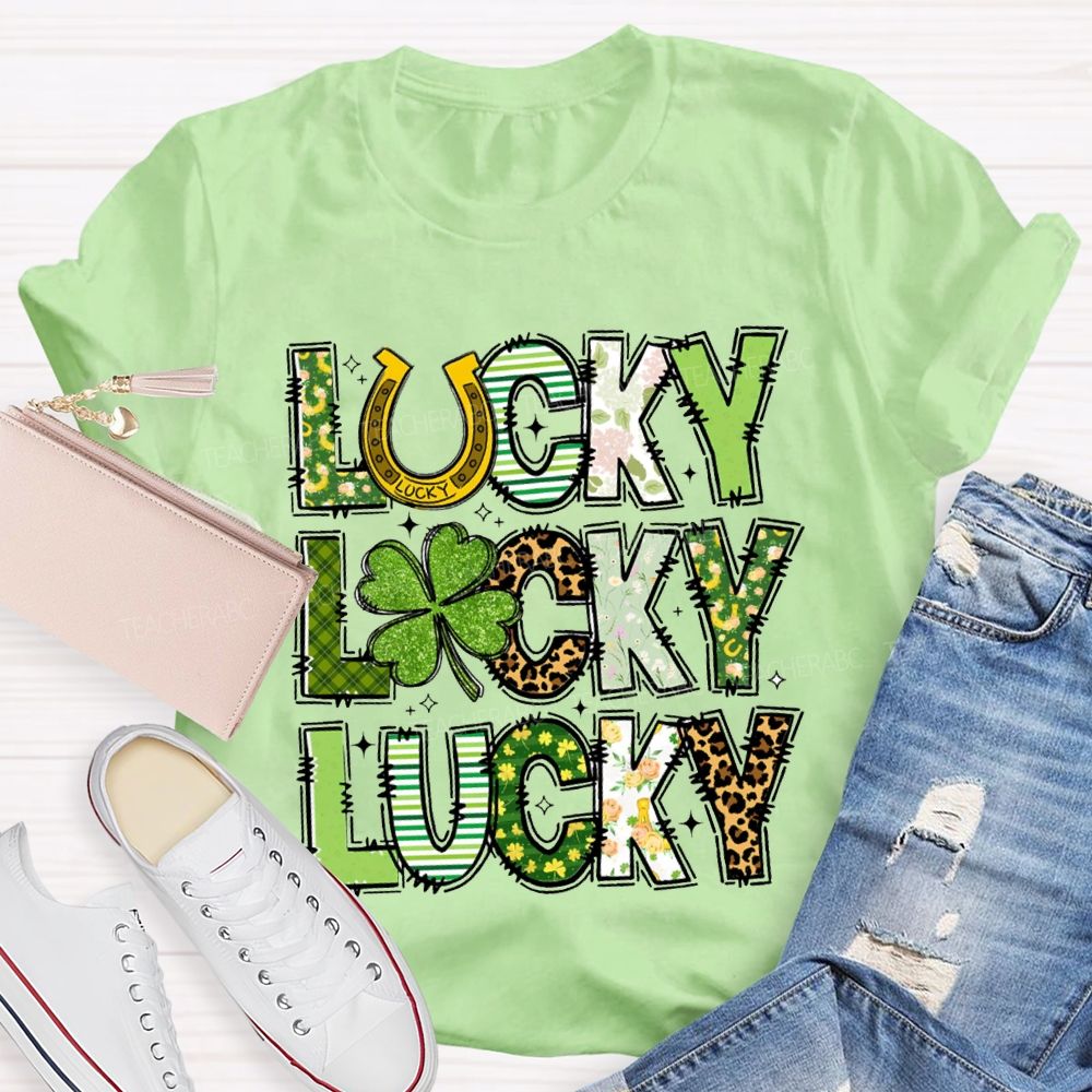 Lucky Four-Leaf Clover Colored Fonts T-Shirt