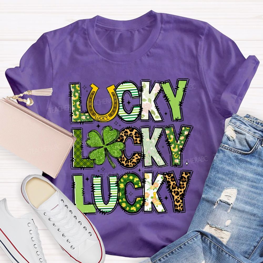 Lucky Four-Leaf Clover Colored Fonts T-Shirt