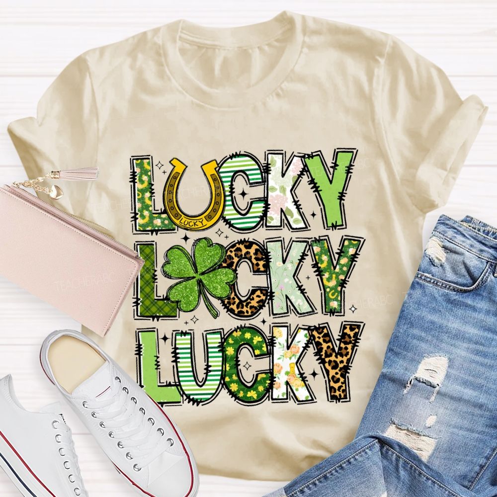 Lucky Four-Leaf Clover Colored Fonts T-Shirt