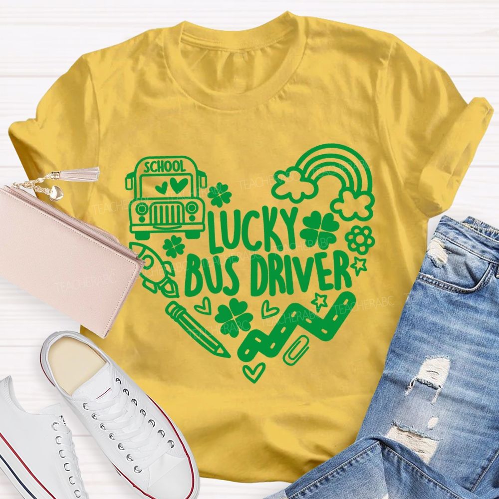 Lucky School Bus Driver Four-Leaf Clover T-Shirt