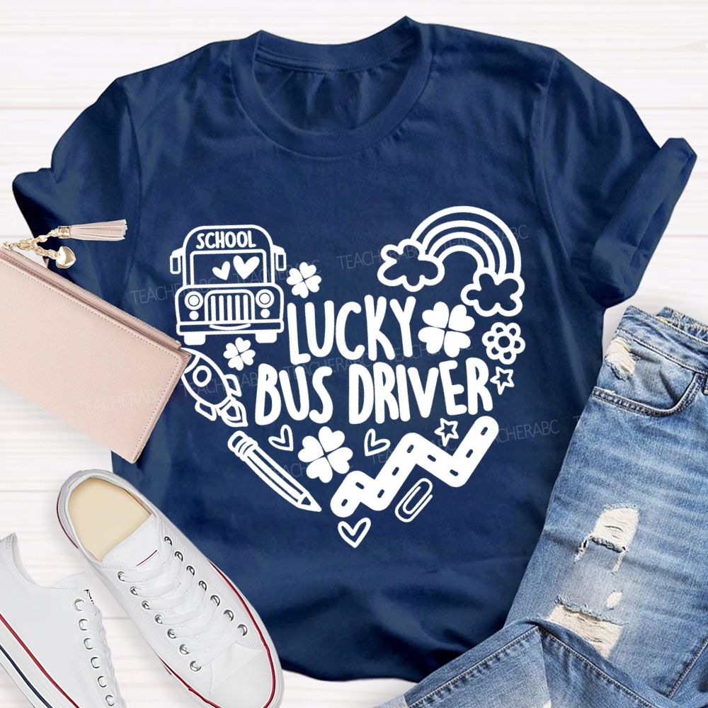 Lucky School Bus Driver Four-Leaf Clover T-Shirt