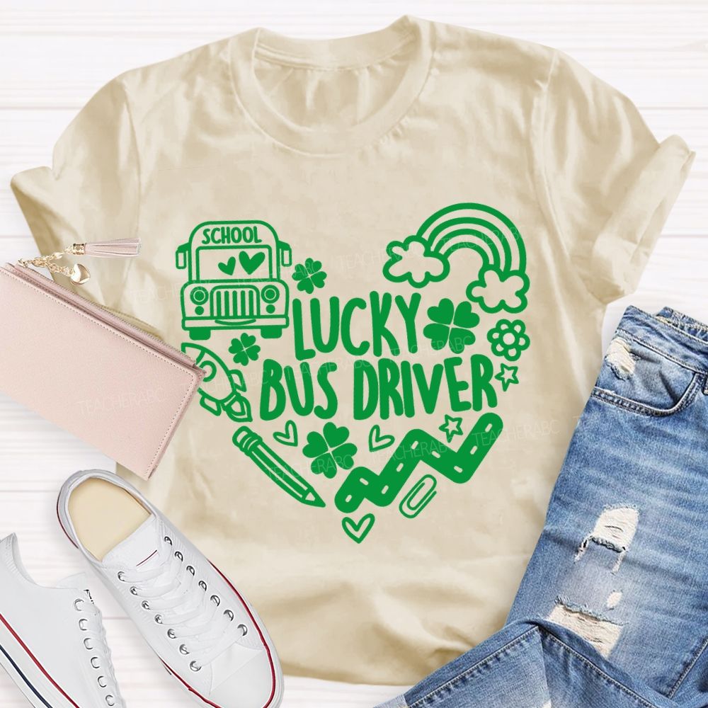 Lucky School Bus Driver Four-Leaf Clover T-Shirt